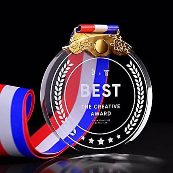 Bronze Silver Gold Crystal Clear Medal With Lanyard