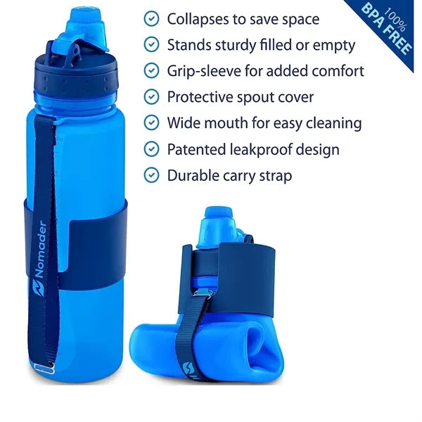 17oz Silicone Travel Foldable Water Bottles With Strap Lid