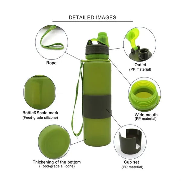 17oz Silicone Travel Foldable Water Bottles With Strap Lid