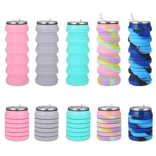 16.5Oz Can-Shaped Collapsible Sports Silicone Water Bottle