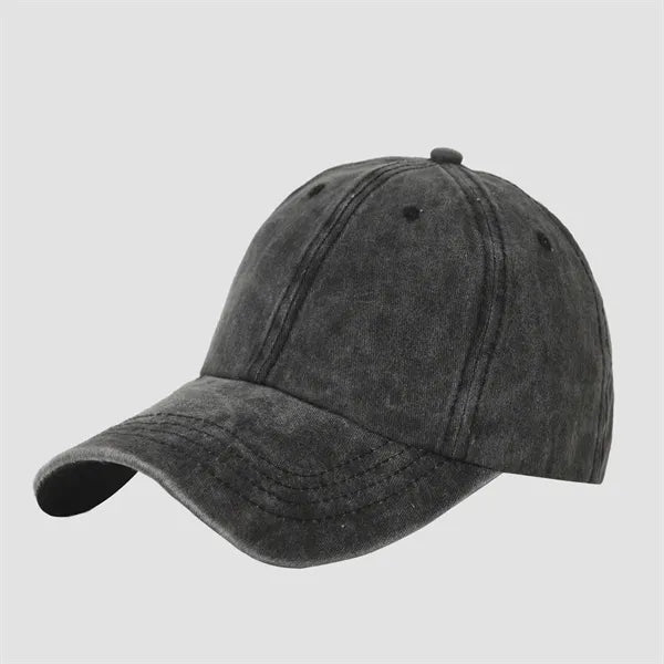 6 Panel Vintage Washed Cotton Baseball Cap-Embroidered