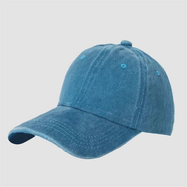6 Panel Vintage Washed Cotton Baseball Cap-Embroidered