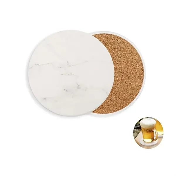 Round Absorbent Coaster Made of dolomite material with cork