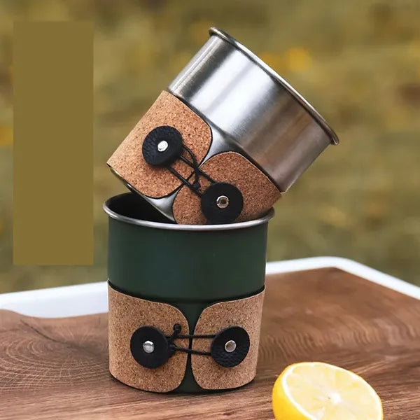 Stemless Stainless Steel Camping Mug with Insulated Sleeve