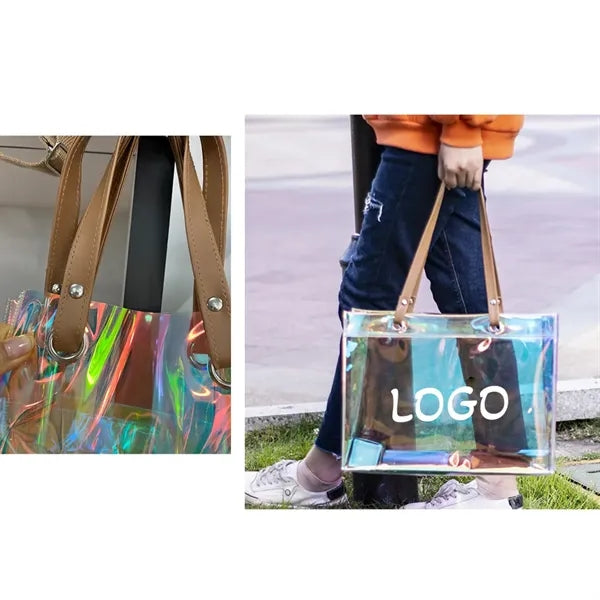 Clear Holographic Large Capacity Tote Bag With PU Handle