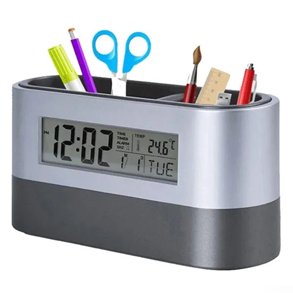 Multifunctional Pen Holder With Alarm Clock And Calendar