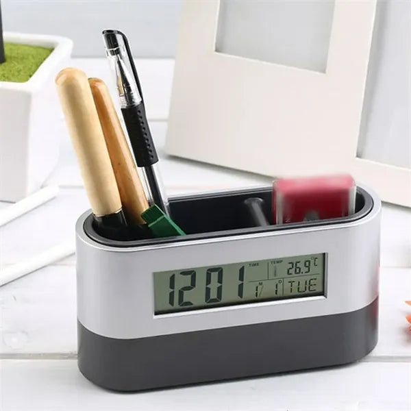 Multifunctional Pen Holder With Alarm Clock And Calendar