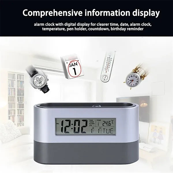 Multifunctional Pen Holder With Alarm Clock And Calendar