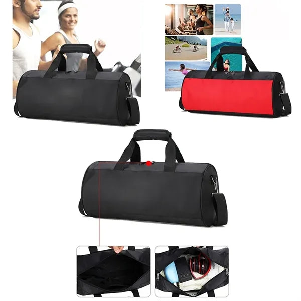 Cylindrical portable gym bag
