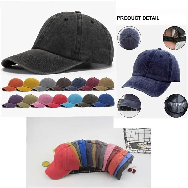 6 Panel Vintage Washed Cotton Baseball Cap-Embroidered