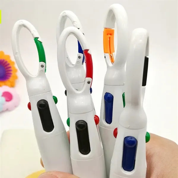 Multi-Colored Retractable Shuttle Pens With Carabiner Clip