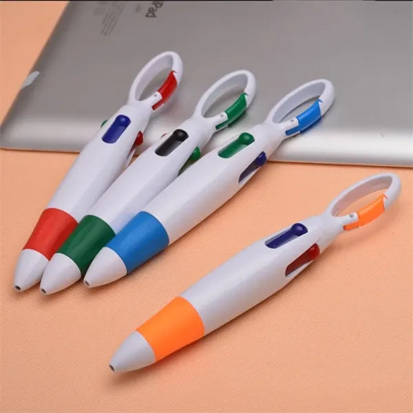 Multi-Colored Retractable Shuttle Pens With Carabiner Clip