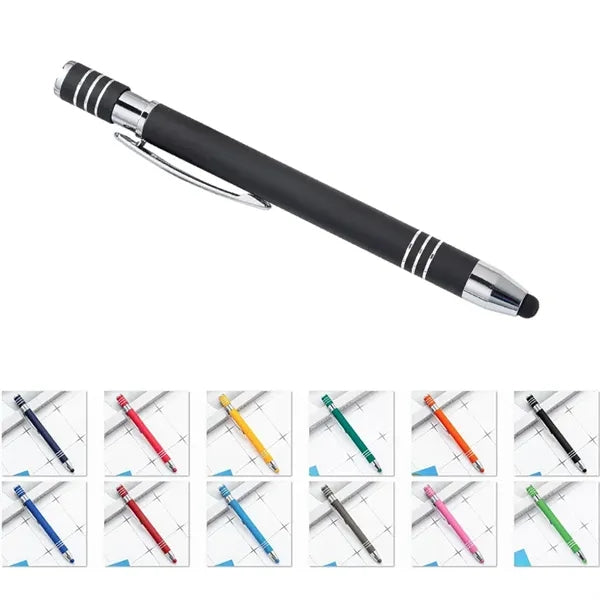Refillable Soft Touch Click Ballpoint Pen With Stylus Tip