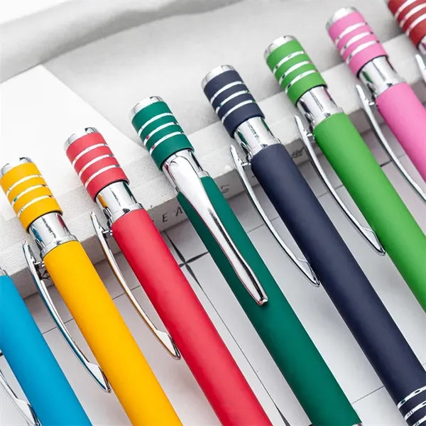 Refillable Soft Touch Click Ballpoint Pen With Stylus Tip