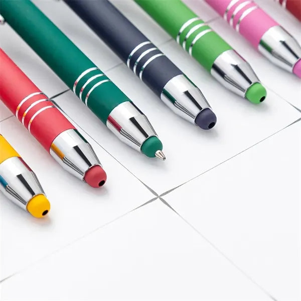 Refillable Soft Touch Click Ballpoint Pen With Stylus Tip