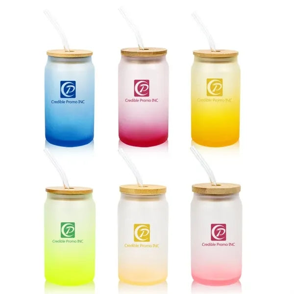 Gradient Frosted Glass Tumbler 16 OZ With Straw and Lid