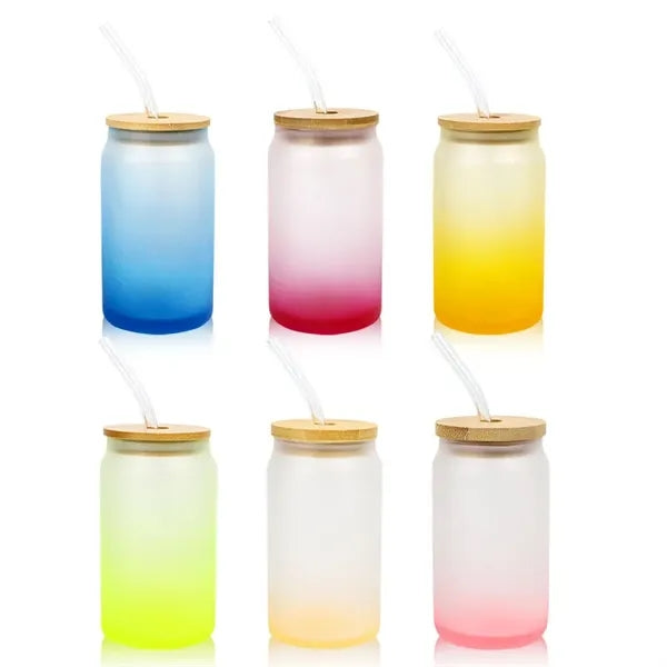 Gradient Frosted Glass Tumbler 16 OZ With Straw and Lid
