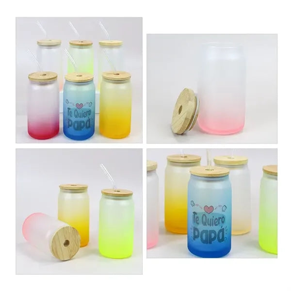 Gradient Frosted Glass Tumbler 16 OZ With Straw and Lid