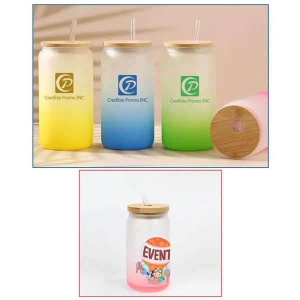 Gradient Frosted Glass Tumbler 16 OZ With Straw and Lid