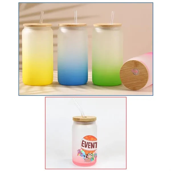 Gradient Frosted Glass Tumbler 16 OZ With Straw and Lid