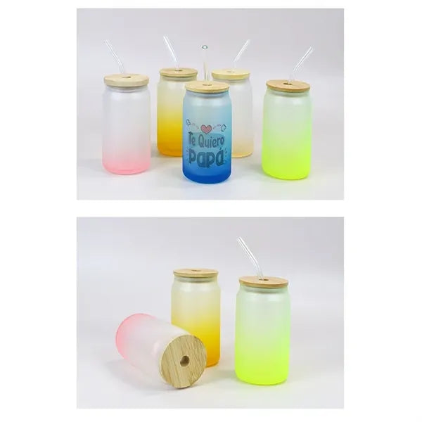 Gradient Frosted Glass Tumbler 16 OZ With Straw and Lid