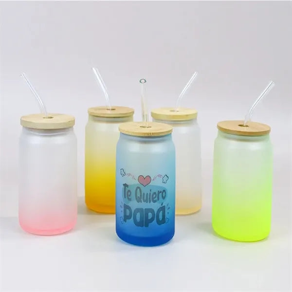 Gradient Frosted Glass Tumbler 16 OZ With Straw and Lid
