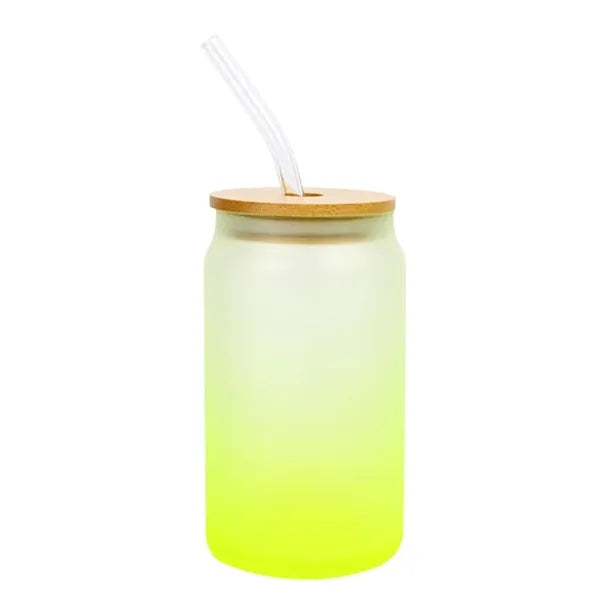 Gradient Frosted Glass Tumbler 16 OZ With Straw and Lid