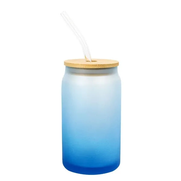 Gradient Frosted Glass Tumbler 16 OZ With Straw and Lid