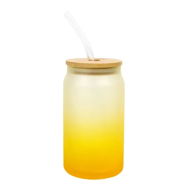 Gradient Frosted Glass Tumbler 16 OZ With Straw and Lid