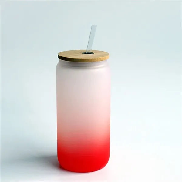 Gradient Frosted Glass Tumbler 16 OZ With Straw and Lid