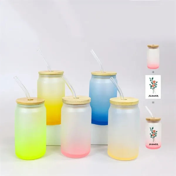 Gradient Frosted Glass Tumbler 16 OZ With Straw and Lid