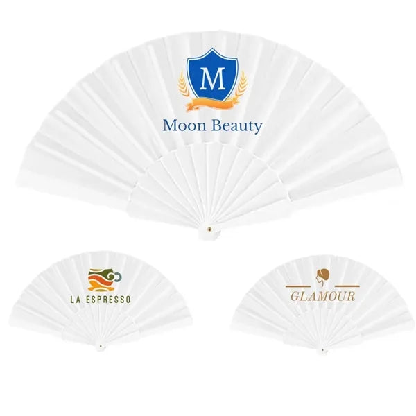 White Handheld Folding Fan with Plastic Handle