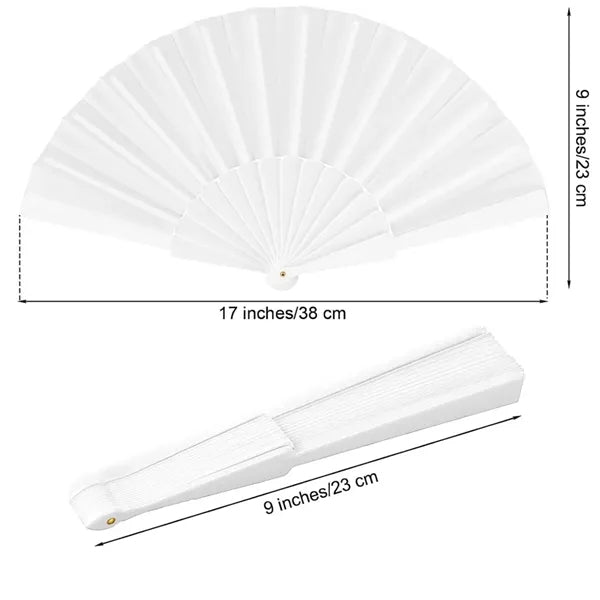 White Handheld Folding Fan with Plastic Handle