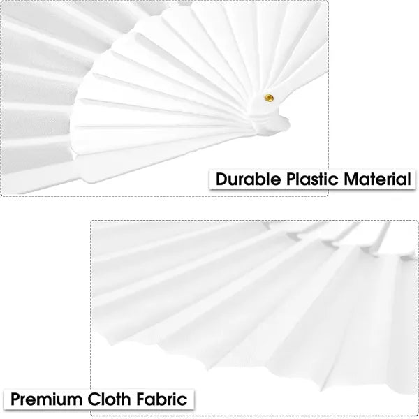 White Handheld Folding Fan with Plastic Handle