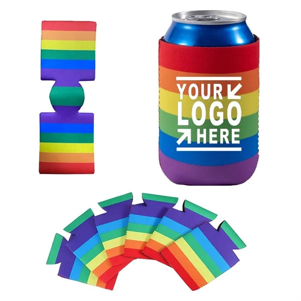 Neoprene Collapsible Rainbow Can Cooler Holder Customized