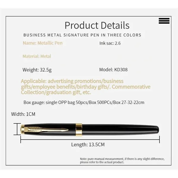Metal Black Fountain Pen with Gift Box