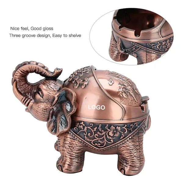Metal Windproof Elephant Ashtray With Lid