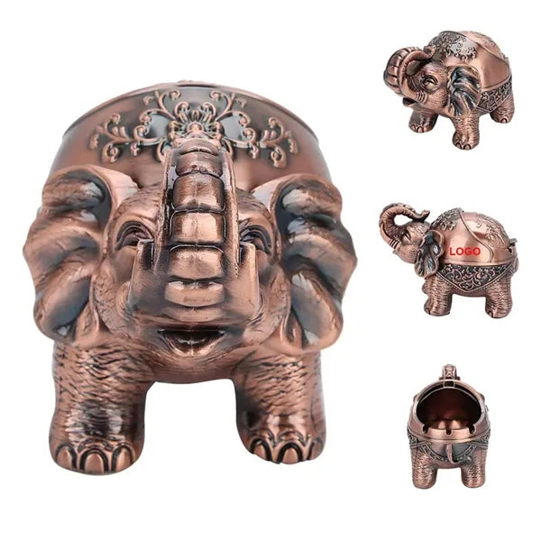 Metal Windproof Elephant Ashtray With Lid