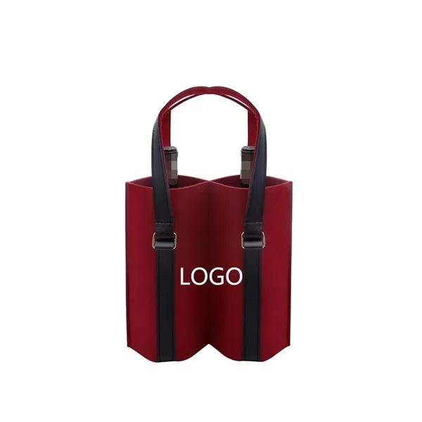 Double Wine Bottle Carrier Felt Tote Bag With Handle