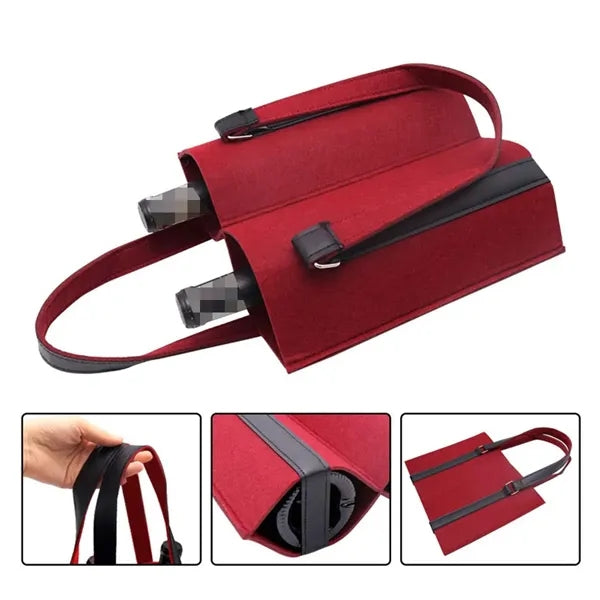Double Wine Bottle Carrier Felt Tote Bag With Handle