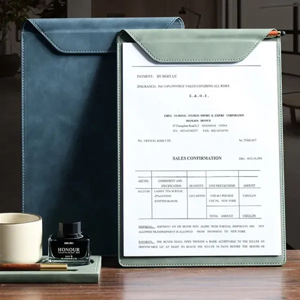 A4 PU Leather Magnetic Clipboard With Hidden Pen Holder