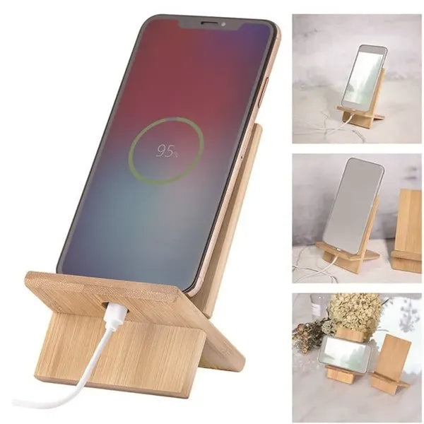 Double Slot Design 100% Natural Bamboo Phone Stand