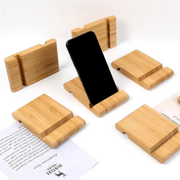 Double Slot Design 100% Natural Bamboo Phone Stand