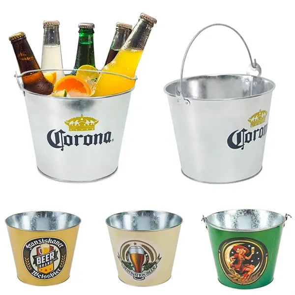 Galvanized Metal Ice Bucket with Handle