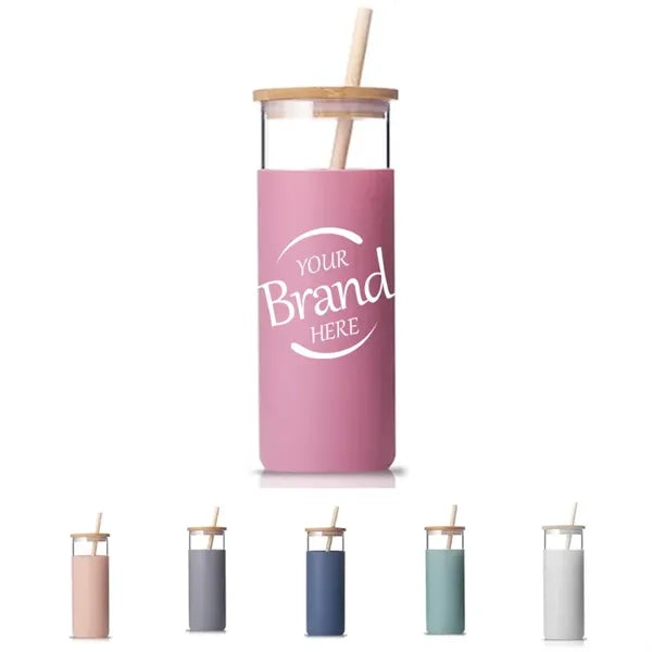 Straw Tumbler Bamboo Lid Glass Bottle