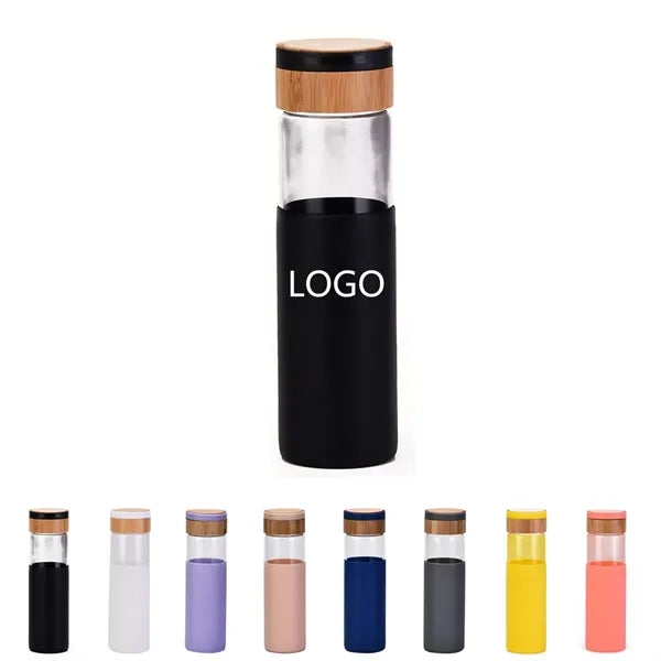 18Oz Silicone Sleeve Water Bottle With Bamboo Lid
