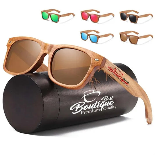 UV400 Unisex Wooden Frame Square Polarized Sunglasses