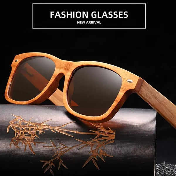 UV400 Unisex Wooden Frame Square Polarized Sunglasses