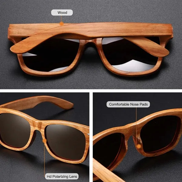 UV400 Unisex Wooden Frame Square Polarized Sunglasses