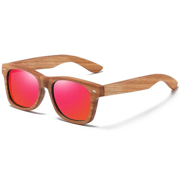 UV400 Unisex Wooden Frame Square Polarized Sunglasses